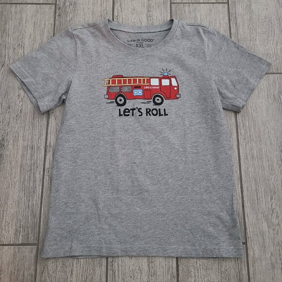 Life Is Good Other - Life Is Good Kids Fire Truck “Let’s Roll” T-Shirt Gray XXL (14-16)